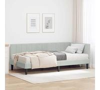 Teenpull Grey Corner Bed Frame with Mattress, Velvet Headboard, 90 x 200 cm Platform Base, Space Saving Layout for Bedroom, Lounge, Guest Room, Indoor Use, 140 kg Support