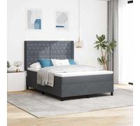 Teenpull Grey Dark Velvet Box Spring Bed 160 x 200 cm with Adjustable Headboard, Wood Frame, Slatted Base, Mattress Included, Bedroom Support for Adult Rest and Daily Sleep Comfort