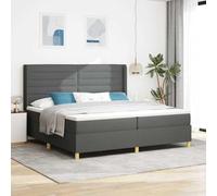 Teenpull Grey Fabric Box Spring Bed with Mattress, Emperor 200 x 200 cm, Adjustable headboard, Wooden Slat Base, Dark Grey Bedroom Set for Adult Home Sleep Support