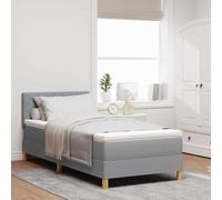 Teenpull Grey LED Box Spring Bed Frame with Adjustable headboard, 90 x 200 cm Fabric upholstered Platform Base for Bedroom, Sleep Support, Modern Interior, USB Powered RGB Light Strips