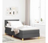 Teenpull Grey LED Box Spring Bed Frame with Mattress and Headboard, 80 x 200 cm, Dark Grey Fabric, Adjustable Height, USB RGB Light, Indoor Sleep Support for Bedroom