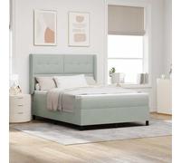 Teenpull Grey Light Box Spring Bed 160 x 200 cm Velvet, LED Strip Lights, Adjustable Headboard, Wooden Frame, Pocket Spring Mattress, Indoor Bedroom Support for Two