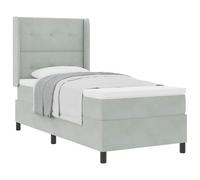 Teenpull Grey Light Box Spring Bed 90 x 190 cm Velvet Upholstered Mattress with Adjustable Headboard, Wooden Frame, Pocket Springs, Medium Firm Support for Bedroom Rest and Space Saving