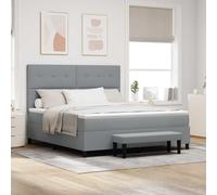 Teenpull Grey Light Box Spring Bed with Adjustable Headboard, 180 x 200 cm Fabric Upholstered Bed Frame, Wooden Structure, Medium Firm Mattress, Indoor Bedroom Support for Two