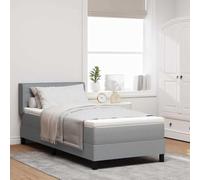Teenpull Grey Light Box Spring Bed with Headboard, 200 x 90 cm Fabric, Bed Base with Mattress, Bedroom Support, Modern Sleep Platform, Indoor Use, Durable Pine Wood Frame, Adjustable headboard