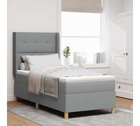 Teenpull Grey Light Box Spring Bed with Headboard, 80 x 200 cm Fabric, Wooden Frame, Adjustable 2 Height Headboard, Medium Firm Mattress, Indoor Bedroom Support