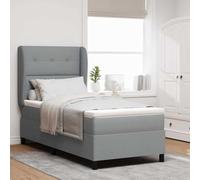 Teenpull Grey Light Box Spring Bed with Headboard and Mattress, 90 x 200 cm Upholstered Fabric, Adjustable Winged Backrest, Wooden Frame, Medium Firm Support for Bedroom Comfort