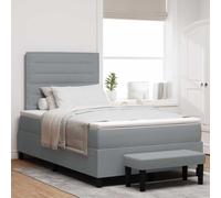 Teenpull Grey Light Box Spring Bed with Headboard, Upholstered Fabric, 120 x 190 cm Mattress, Adjustable Height, Wooden Frame, Medium Firm Support for Bedroom and Home Use