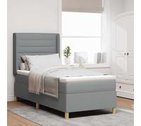 Teenpull Grey Light Box Spring Bed with LED Strips, 100 x 200 cm upholstered somier Base, Adjustable headboard, Medium Firmness Mattress, Wooden Frame for Indoor Bedroom Comfort and Modern Style