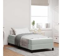 Teenpull Grey Light Box Spring Bed with Mattress, 90 x 200 cm Upholstered Fabric Frame, slatted Support, Bedroom Use, Sleeping Comfort, Durable Build, One-Person Setup