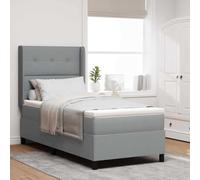 Teenpull Grey Light LED Box Spring Bed with Headboard, 90 x 200 cm Fabric, Wooden Frame, Adjustable 2 Height headboard, USB RGB Strip, Indoor Bedroom Comfort and Support for One Person
