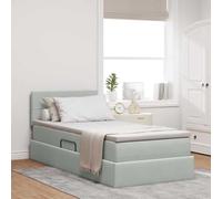 Teenpull Grey Light LED Storage Bed with Pocket Spring Mattress, upholstered Velvet Frame, Gas Lift Storage Base, Adjustable headboard, USB Lighting, 100 x 200 cm for Bedroom Comfort and Space Saving