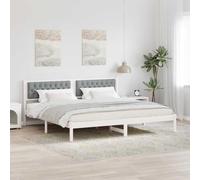 Teenpull Grey Light Upholstered Bed Frame with Headboard, Solid Pine Wood, 200 x 200 cm Emperor Size, Slatted Base, Easy Assembly for Bedroom Comfort and Support