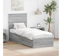 Teenpull Grey Sonoma and Silver Bed Frame with Headboard, Single 70 x 190 cm, Engineered Wood, slatted Base, Drawer Storage, Easy Clean, for Guest Room and Daily Rest, Space Saving Support