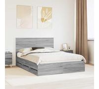 Teenpull Grey Sonoma Bed Frame 150 x 200 cm Engineered Wood, slatted Base Support, Storage Drawers, headboard, Platform Design for Bedroom, Indoor Use, Space Saving Comfort for Adults