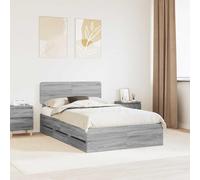 Teenpull Grey Sonoma Bed Frame with Drawer, 120 x 190 cm Mattress, Engineered Wood Base, Adjustable headboard, Fixed slats, Hidden Storage, Bedroom Platform for Two, Indoor Use