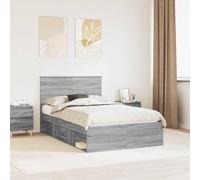 Teenpull Grey Sonoma Bed Frame with Headboard, 120 x 190 cm, Solid Pine Wood and Engineered Wood, slatted Base, Storage, Easy Clean Bedroom Bed for 2 Adults, Home Assembly, Space-Saving Support