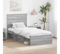 Teenpull Grey Sonoma Bed Frame with headboard, 90 x 190 cm Single Short Mattress Size, Solid Pine and Engineered Wood Platform Base for Bedroom, slatted Support, Easy Clean, Modern Style