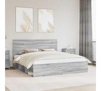 Teenpull Grey Sonoma Bed Frame with Headboard, Super King 180 x 200 cm, Wooden Slat Base, Durable Pine and Engineered Wood Structure for Modern Bedroom Comfort and Stable Sleep Support