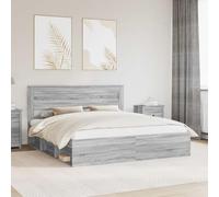 Teenpull Grey Sonoma Bed Frame with Pine Headboard, 180 x 200 cm Super King, Engineered Wood Base with Slats, Durable Bedroom Support for 2 Adults, Modern Minimalist Style