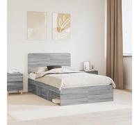 Teenpull Grey Sonoma Bed Frame with Solid Pine headboard, 120 x 200 cm, slatted Base, Engineered Wood Structure, 200 kg Load, Easy Clean, for Bedroom Comfort and Daily Rest