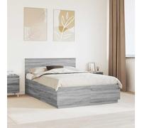 Teenpull Grey Sonoma Bed Frame with Wall Mounted Adjustable headboard, Engineered Wood, 150 x 200 cm, Solid Slat Support, Indoor Bedroom Use, Modern Minimalist Style for restful Sleep