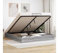 Teenpull Grey Sonoma Ottoman Bed Frame 203 x 160 x 25 cm Engineered Wood Gas Lift Storage Base for Bedroom, no slats, Easy Assembly, 240 kg Load Support