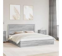 Teenpull Grey Sonoma Storage Bed Frame with headboard, Emperor Size 200 x 200 cm, Engineered Wood Platform Base, slatted Support, Hidden Drawer Storage for Bedroom Space Saving Rest