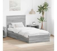 Teenpull Grey Sonoma Storage Bed Frame with headboard, Engineered Wood, 100 x 200 cm Single Extra Large, slatted Base, Drawer Storage for Bedroom, Easy Assembly, Space Saving Support
