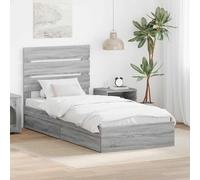 Teenpull Grey Sonoma Storage Bed Frame with headboard, Single 90 x 190 cm, Engineered Wood, slatted Base, Drawer Storage, Space Saving Platform for Bedroom, Easy Assembly, Sturdy Support