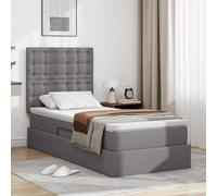 Teenpull Grey Storage Bed with LED, 90 x 200 cm Faux Leather, Metal Frame, Hydraulic Lift Base, Mattress and Topper Included, USB RGB Lighting for Bedroom Organization and Modern Indoor Comfort