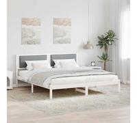 Teenpull Grey upholstered Bed Frame with headboard, Solid Pine slatted Base, Emperor Size 200 x 200 cm, 205.5 x 205.5 x 85.5 cm, for Bedroom and Guest Room Comfort