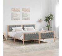 Teenpull Grey upholstered Bed Frame with headboard, Solid Pine Wood slatted Base, 160 x 200 cm King Size, Bedroom Platform for Two, Easy Assembly, Durable Support for restful Sleep