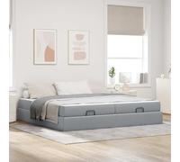 Teenpull Grey Upholstered Bed Frame with Mattress, Emperor 200 x 200 cm, Platform Base with Storage Drawers, Plywood Structure, Soft Fabric for Bedroom, Home, Guest Use