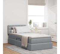 Teenpull Grey upholstered Bed Frame with Storage and Mattress, 90 x 190 cm, Hydraulic Lift, slatted Base, headboard, Engineered Wood and Metal, Space-Saving Bedroom Solution for One Sleeper