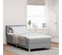 Teenpull Grey upholstered Box Spring Bed with headboard 90 x 190 cm, Wooden Frame, Adjustable Height, Rigid slats, Indoor Bedroom Support, Space-Saving Comfort for Adult Guest Room