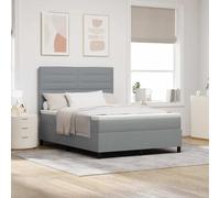 Teenpull Grey upholstered Box Spring Bed with Mattress, 140 x 190 cm, Adjustable headboard, slatted Frame, Modern Bedroom Set for Two, Durable Fabric, Comfort and Support