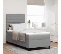 Teenpull Grey upholstered Box Spring Bed with Mattress, Adjustable headboard, Engineered Wood Frame, slatted Base, 100 x 200 cm, Modern Bedroom, One Person, Durable Comfort