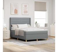 Teenpull Grey upholstered Box Spring Bed with Mattress, Adjustable headboard, Wood Frame slatted Base, Medium Firm Pocket Spring Mattress, 140 x 190 cm, for Two Adults