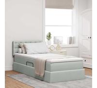 Teenpull Grey upholstered Storage Bed 100 x 200 cm with Velvet Finish, Hydraulic Lift, slatted Base, headboard, Metal Frame, Mattress and Topper Included for Bedroom Space Saving