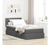 Teenpull Grey upholstered Storage Bed with 100 x 200 cm Mattress, Gas Lift Frame, Adjustable headboard, LED Strip, Under Bed Storage, Dark Grey for Bedroom, Space Saving Interior Use