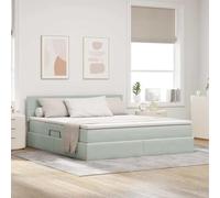 Teenpull Grey upholstered Storage Bed with LED Lights, 180 x 200 cm Pocket Spring Mattress, Gas Lift Base, Adjustable headboard, Velvet Frame, USB Lighting, Under Bed Storage for Bedroom