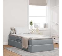 Teenpull Grey Upholstered Storage Bed with Mattress, 100 x 200 cm, Hydraulic Lift Base, Metal Frame, slatted Support, Bedroom Space Saver for Adult Guest Room, Home Organization