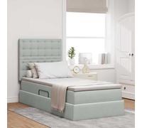 Teenpull Grey upholstered Storage Bed with Mattress, 100 x 200 cm, Metal Frame, Hydraulic Lift Base, RGB LED headboard, Velvet Finish, underbed Storage for Bedroom Space Saving