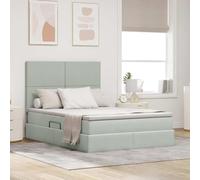 Teenpull Grey upholstered Storage Bed with Mattress 140 x 200 cm Metal Frame, Hydraulic Lift, RGB LED, Velvet headboard, Hidden Compartment, Home Bedroom Space Saver