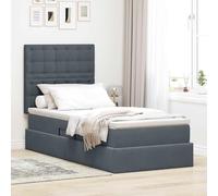 Teenpull Grey upholstered Storage Bed with Mattress and LED Light, 100 x 200 cm, Lift up Gas Storage Base, Adjustable headboard, Velvet Finish, USB Lighting, for Bedroom