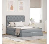 Teenpull Grey upholstered Storage Bed with Medium Mattress, 140 x 200 cm, LED Strips, Gas Lift Base, Adjustable headboard, Wooden Frame, USB Bedroom Setup for Two, Indoor Use, Organized Sleep Space