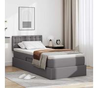 Teenpull Grey Upholstered Storage Bed with RGB LED, 100 x 200 cm Mattress, Hydraulic Lift Platform, Metal Frame, Synthetic Leather Headboard for Bedroom Space Saving Comfort