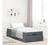 Teenpull Grey Velvet Bed Frame with Mattress, 2 Piece Set, 100 x 200 cm, Plywood Structure, Storage Drawers, Modern Bedroom Base for Adult and Guest Use, Indoor Comfort and Space Saving
