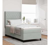 Teenpull Grey Velvet Box Spring Bed 100 x 200 cm with Headboard, Wooden Frame, Slatted Support, Modern Bedroom Base for Adult and Guest Room Comfort, Easy Assembly